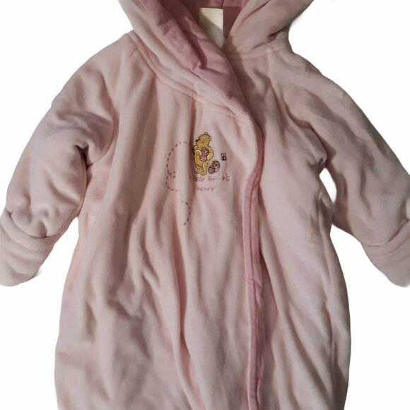 Disney Classic Pooh Baby Girl Hooded Pink Fleece Footed Onesie Embroidery 6M - Picture 5 of 7